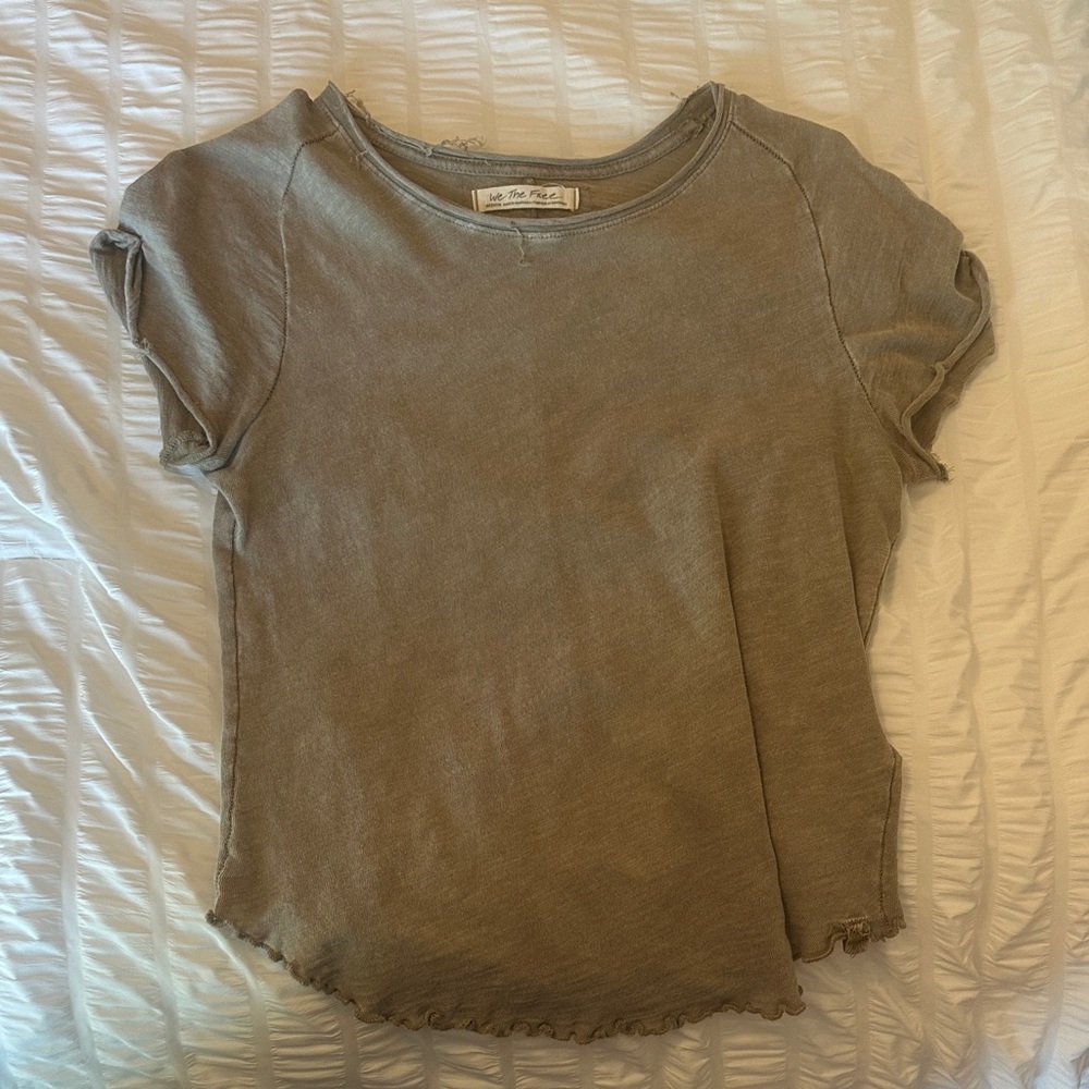 We The Free Taupe Short Sleeve Distressed Tee